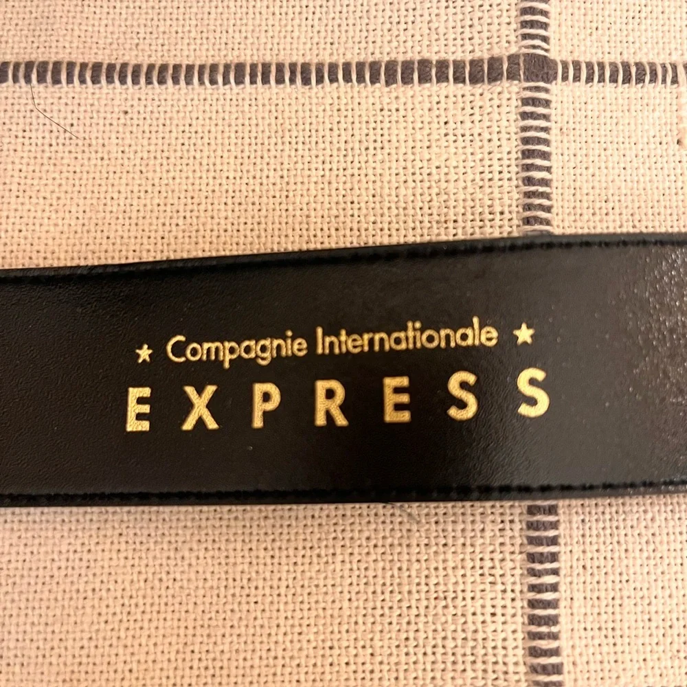 Express Green Leather Belt Gold Buckle Size Medium Chic Polished Look Office EUC
